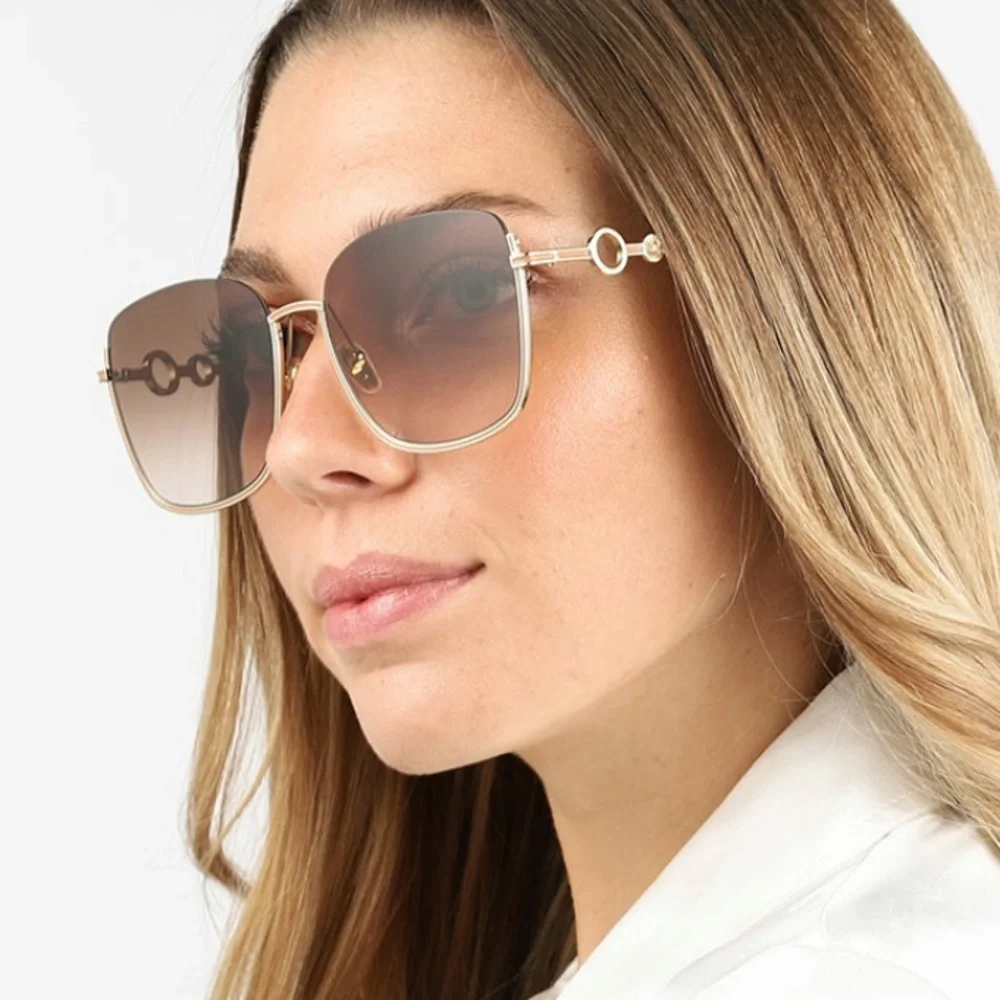 CHLOE CH0070SK Semi Rimless Square Sunglasses NEW Gold Frame Brown Lens